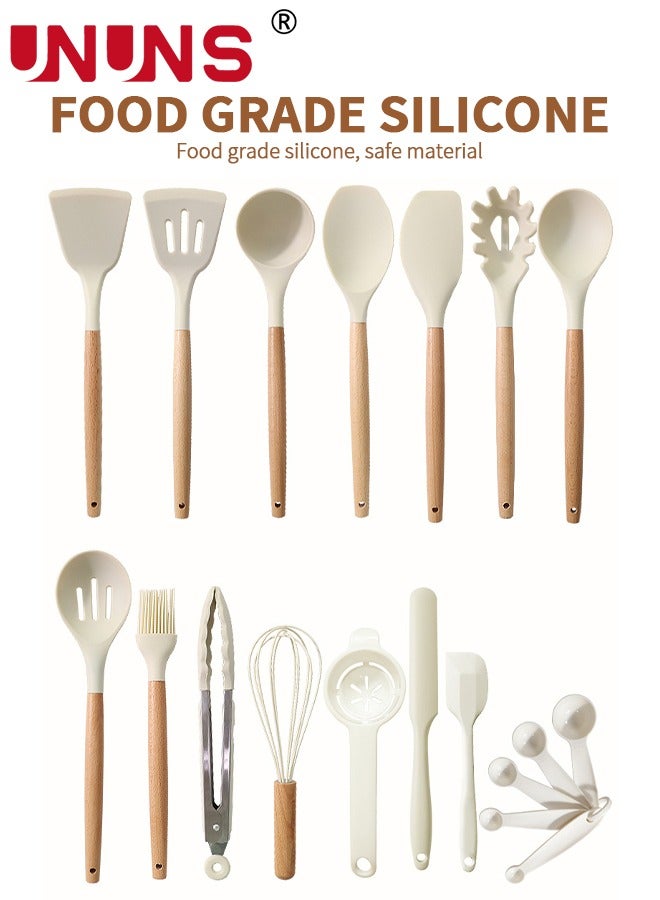 UNUNS Kitchen Utensils Set,33pcs Non-Stick Silicone Cooking Utensils Set,Heat-Resistant Silicone,Wooden Utensils For Cooking,Kitchen Gadgets Spatula Set,Apartment Essentials Kitchen Set  - Image 4