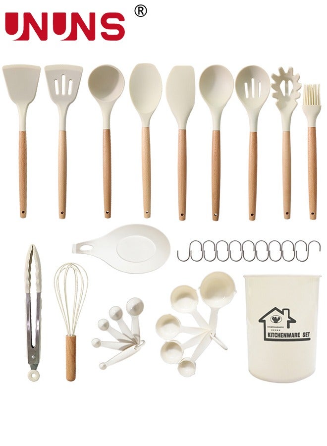 UNUNS Kitchen Utensils Set,33pcs Non-Stick Silicone Cooking Utensils Set,Heat-Resistant Silicone,Wooden Utensils For Cooking,Kitchen Gadgets Spatula Set,Apartment Essentials Kitchen Set  - Image 3