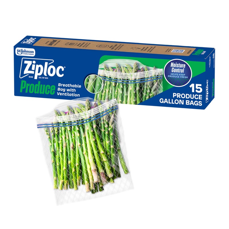 Ziploc Food Storage Produce Bags Seal Top to Keep and Control Moisture 15 Bags Total - Image 3