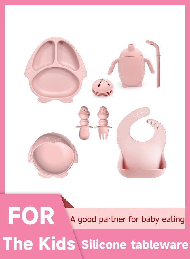 8-Piece Suction Plates for Baby, Cartoon Silicone Children Tableware, Food Grade Silicone Baby Plate with Suction Durable Baby Feeding Set,hildren's Silicone Plate Bowl Baby Feeding Tableware, Baby Plate with Suction Durable Baby Feeding Set  - Image 1