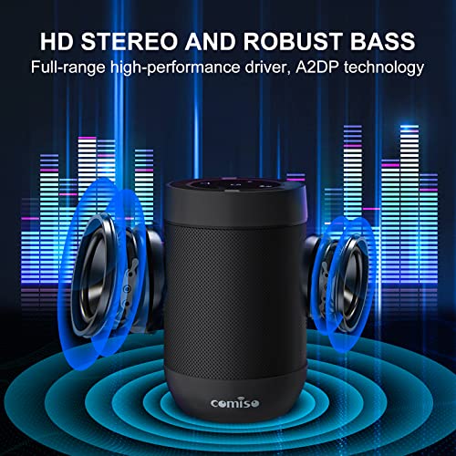 comiso Bluetooth Speaker, Portable Bluetooth Speakers with Wireless Stereo Pairing, Built in Mic, 360° HD Sound,IP65 Waterproof Speaker,Support TF Card, for Home/Party/Outdoor/Beach, Gift For Men/Women-Black - Image 5