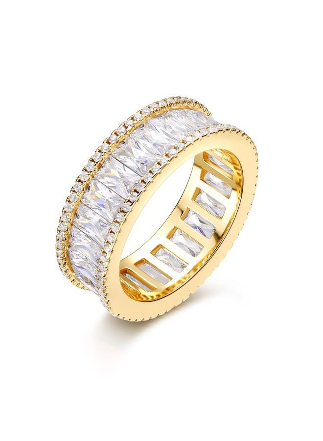 MDFUN 18K Yellow Gold Plated Eternity Rings for Women Cubic Zirconia Wedding Promise Engagement Band Size 5-10, Brass, Cubic Zirconia - Image 1