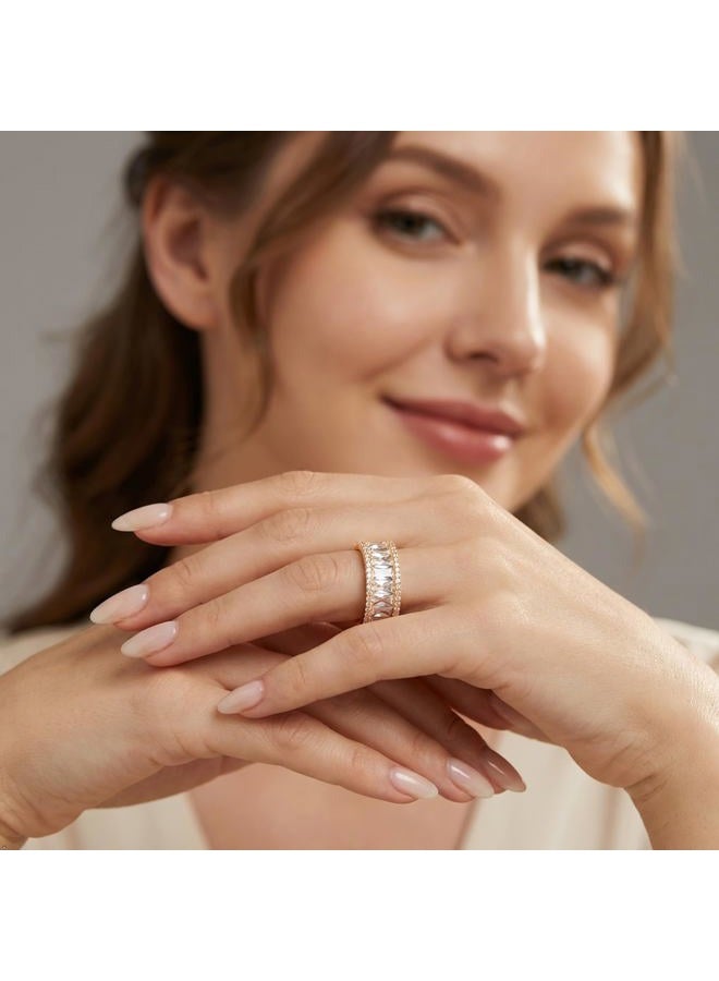 MDFUN 18K Yellow Gold Plated Eternity Rings for Women Cubic Zirconia Wedding Promise Engagement Band Size 5-10, Brass, Cubic Zirconia - Image 2