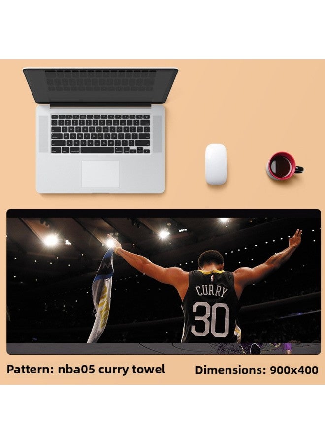 NBA Mouse Pad Basketball Boys Oversized Lakers Kobe James Computer Keyboard Pad Oversized Lock Edge Table Pad-Color:800x300mm 5mm-Pattern:NBA05 Curry Towel - Image 1