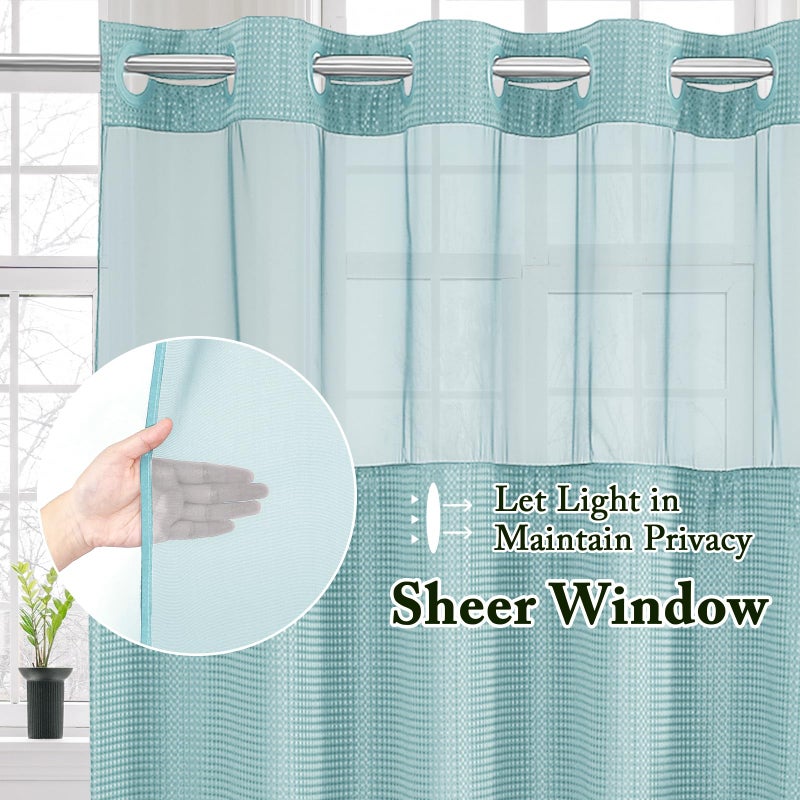 Gibelle No Hook Waffle Weave Shower Curtain with Snap-in Fabric Liner Set for Bathroom  Hotel Style with Mesh Top Window  Waterproof & Washable  Teal  72x74 - Image 2