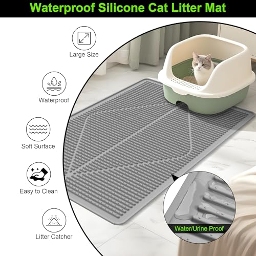 Mofason Cat Litter Mat XXL - Waterproof Kitty Litter Box mat for Floor - Extra Large Pet Trapping Litter Rug Pad - Silicone Cat Supplies & Accessories for Indoor Cats (38" x 25") -Grey - Image 4