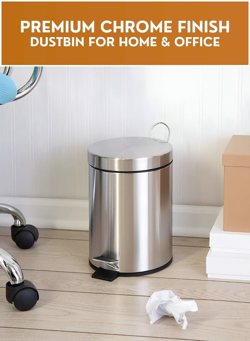 SHOELAY 12L Stainless Steel Dustbin with Pedal & Soft Close Lid | Hands-Free Metal Waste Bin for Bathroom, Kitchen, Bedroom & Office | Free Trash Bags Included - Image 4