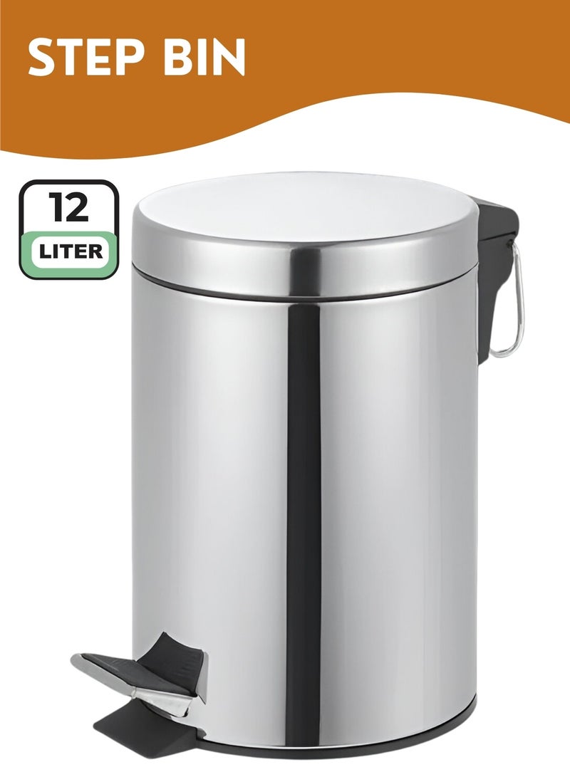 SHOELAY 12L Stainless Steel Dustbin with Pedal & Soft Close Lid | Hands-Free Metal Waste Bin for Bathroom, Kitchen, Bedroom & Office | Free Trash Bags Included - Image 1