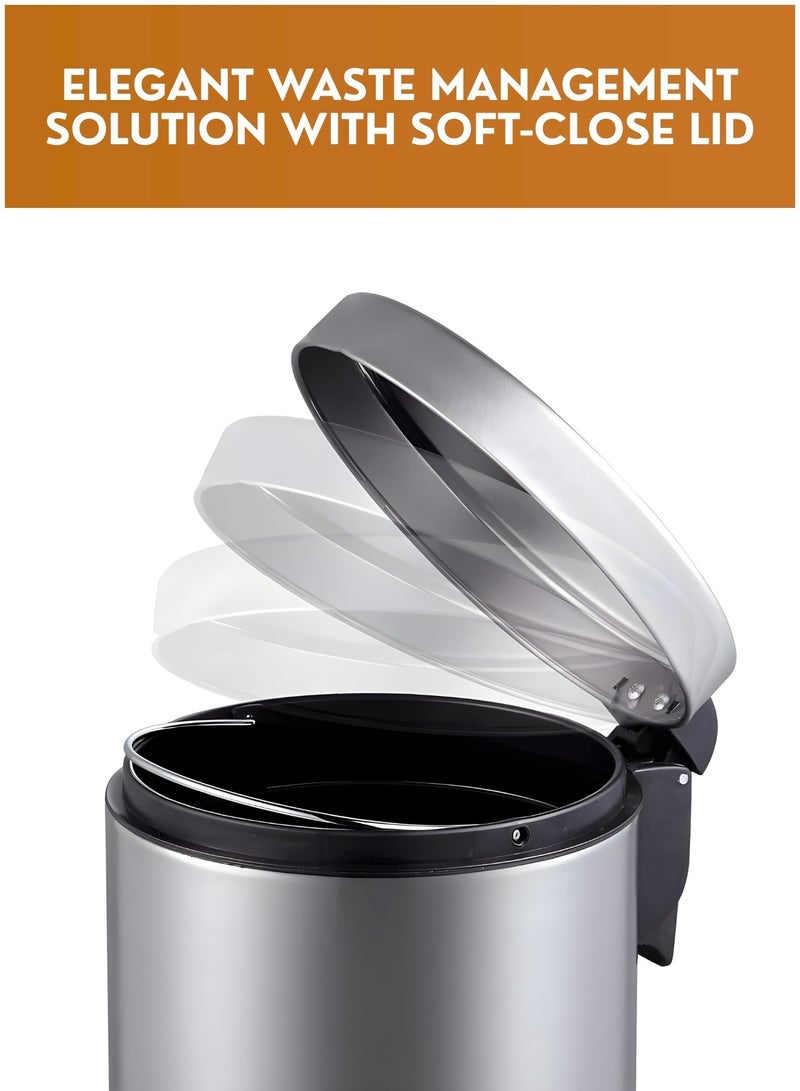 SHOELAY 12L Stainless Steel Dustbin with Pedal & Soft Close Lid | Hands-Free Metal Waste Bin for Bathroom, Kitchen, Bedroom & Office | Free Trash Bags Included - Image 5