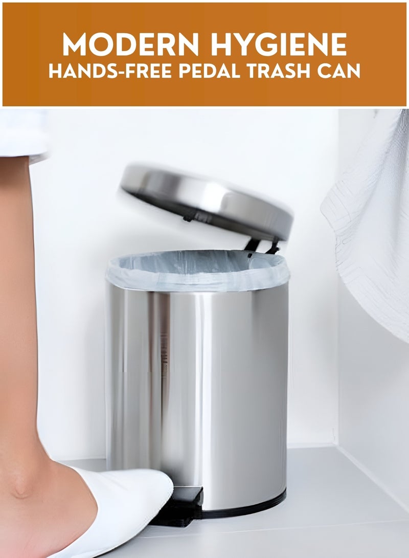 SHOELAY 12L Stainless Steel Dustbin with Pedal & Soft Close Lid | Hands-Free Metal Waste Bin for Bathroom, Kitchen, Bedroom & Office | Free Trash Bags Included - Image 3