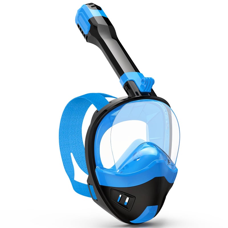 Snorklix Full Face Snorkel Mask, Snorkeling Gear for Adults Kids with Latest Dry Top Breathing System and Detachable Camera Mount, with 180 Degree Panoramic View (Black Blue, S/M) - Image 1
