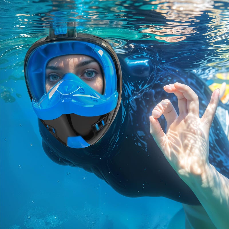 Snorklix Full Face Snorkel Mask, Snorkeling Gear for Adults Kids with Latest Dry Top Breathing System and Detachable Camera Mount, with 180 Degree Panoramic View (Black Blue, S/M) - Image 2
