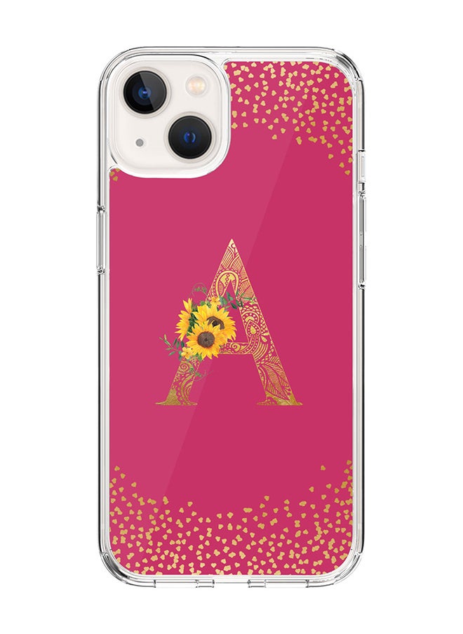Stylizedd Classic Clear Case For iPhone 14 Plus, Hybrid Soft Case Cover- Custom Monogram Initial Letter Mandala Floral Pattern Alphabet - A(Dark Pink Rose)  - Image 1