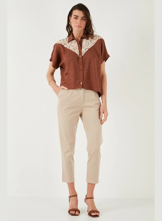 Lela Lela Stretch Cotton Regular Fit High Waist Straight Leg Short Trousers with Belt for Women PANTS 668YP5335