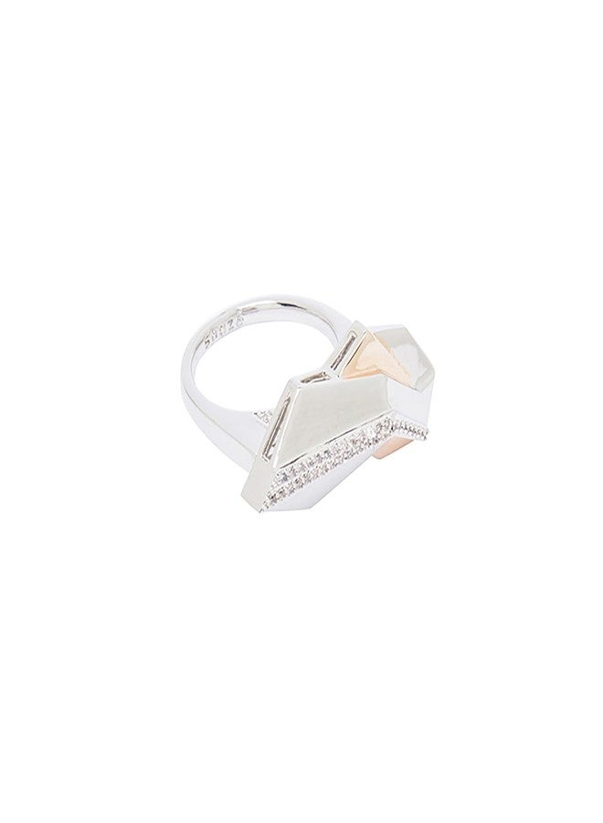 Shaze Cognizant Ring | Minimal ring | Made of Brass | cubic zirconina stones | Color - Silver - Image 2