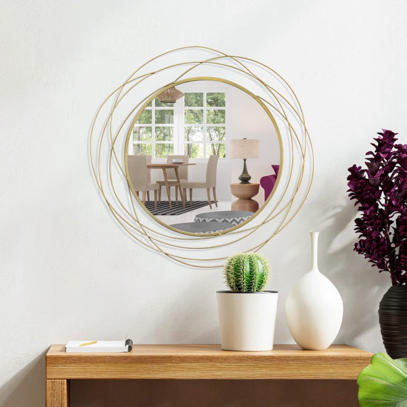 ironsmithn Round Decorative Mirror Gold Metal Frame with Orbital Design Modern Contemporary Style Circle Mirrors for Bathroom Vanity Living Room or Bedroom 268 x268 Gold