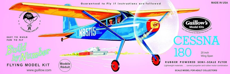 Guillows Guillow's Cessna 180 Flying Model Kit - 20 Inch Wingspan, Rubber Powered Semi-Scale Flyer - Image 1