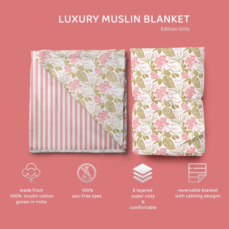 Kiddery Floral Luxury Muslin Blanket Dohar 100 Muslin Cotton Breathable Soft Used for Nursing Crib Blanket Stroller Cover Newborn Toddler Edition Girls 107cm x 103cm - Image 2