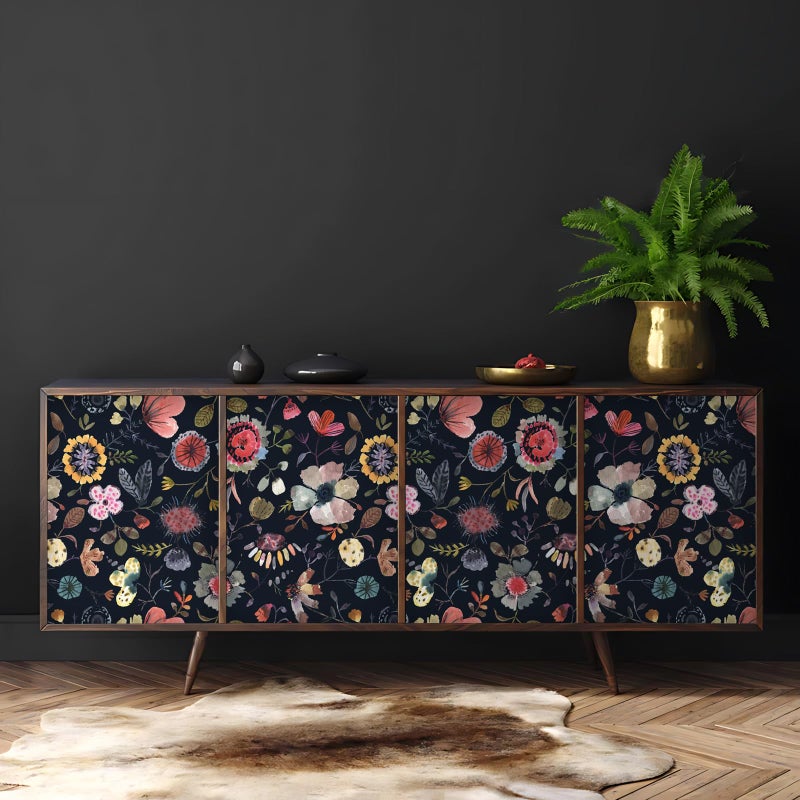 Vintique Wallpaper Peel and Stick Floral Wall Paper Removable Waterproof Blue/Red/Yellow Contact Paper for Bedroom Cabinets Shelf Drawers Renter Friendly 17.3" x 236.3" - Image 5