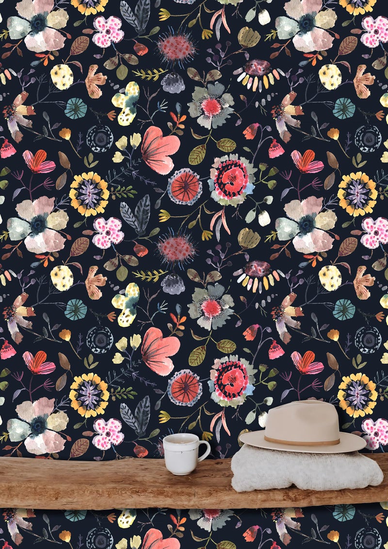 Vintique Wallpaper Peel and Stick Floral Wall Paper Removable Waterproof Blue/Red/Yellow Contact Paper for Bedroom Cabinets Shelf Drawers Renter Friendly 17.3" x 236.3" - Image 4