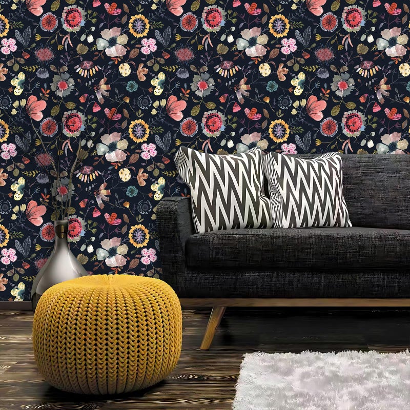 Vintique Wallpaper Peel and Stick Floral Wall Paper Removable Waterproof Blue/Red/Yellow Contact Paper for Bedroom Cabinets Shelf Drawers Renter Friendly 17.3" x 236.3" - Image 2