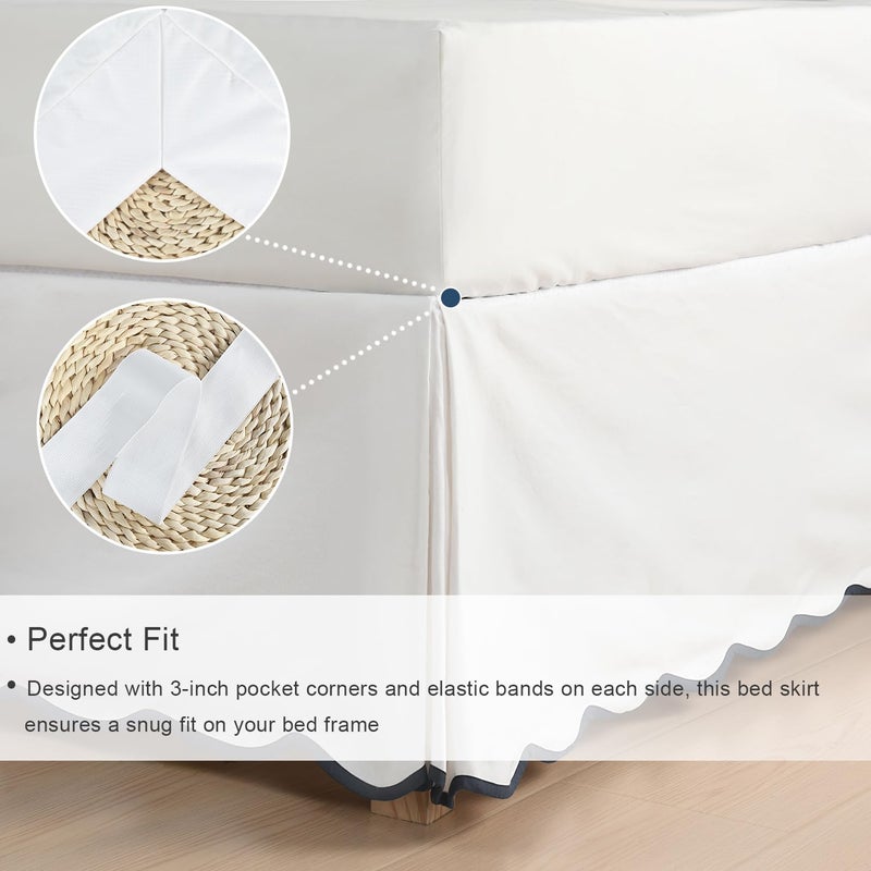 Hi -G HIG Off-White Chic Full Bed Skirt - Easy Fit Scallop Edge Pleated Bedskirts, 14 Inch Drop Anti-Slip Dust Ruffle, Thick Fabric for Enhanced Privacy, Pre-Washed for Long-Lasting Use(N60022) - Image 5