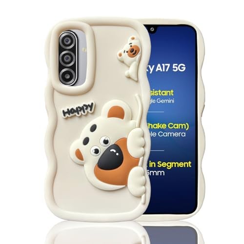 KC Back Cover for Samsung Galaxy A17 5G - 3D Big Wave Cute Cartoon Character Hanging Bear Shockproof Soft Bumper Silicone Case with Camera Protection (Off White) - Image 4