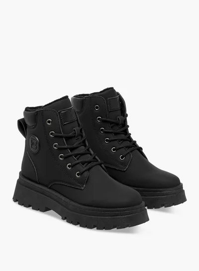 Flora Bella By Shoexpress Panelled Ankle Boots with Lace-Up Closure