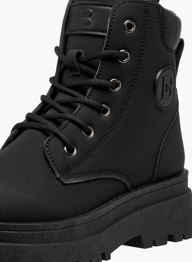 Flora Bella By Shoexpress Panelled Ankle Boots with Lace-Up Closure