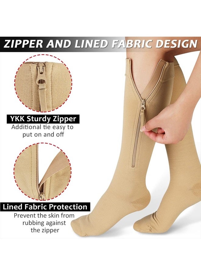 Zipper Compression Socks for Men Women - 20-30 mmHg Close Toe Knee High Medical Compression Socks with Zipper, Zip Up Socks for Varicose Veins, Edema, Recovery, Pregnant, Nurse - Image 2
