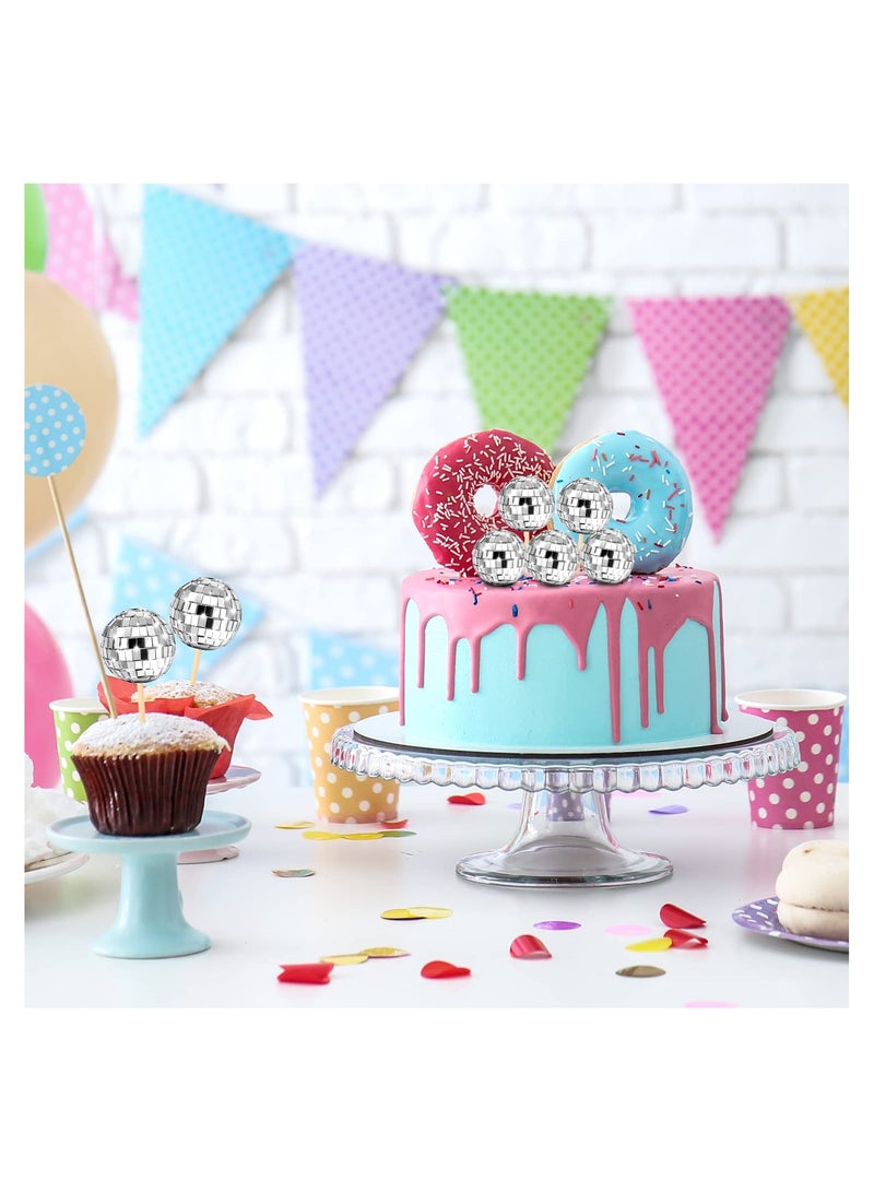 SYOSI 24 Pcs Disco Cupcake Accents, 70s Party Cake Toppers Shimmering Cupcake Embellishments Mirror Ball Dessert Toppers Disco Ball Table Centerpiece Decor for 70s Disco Themed Dance Party Supplies(2.7CM) - Image 4