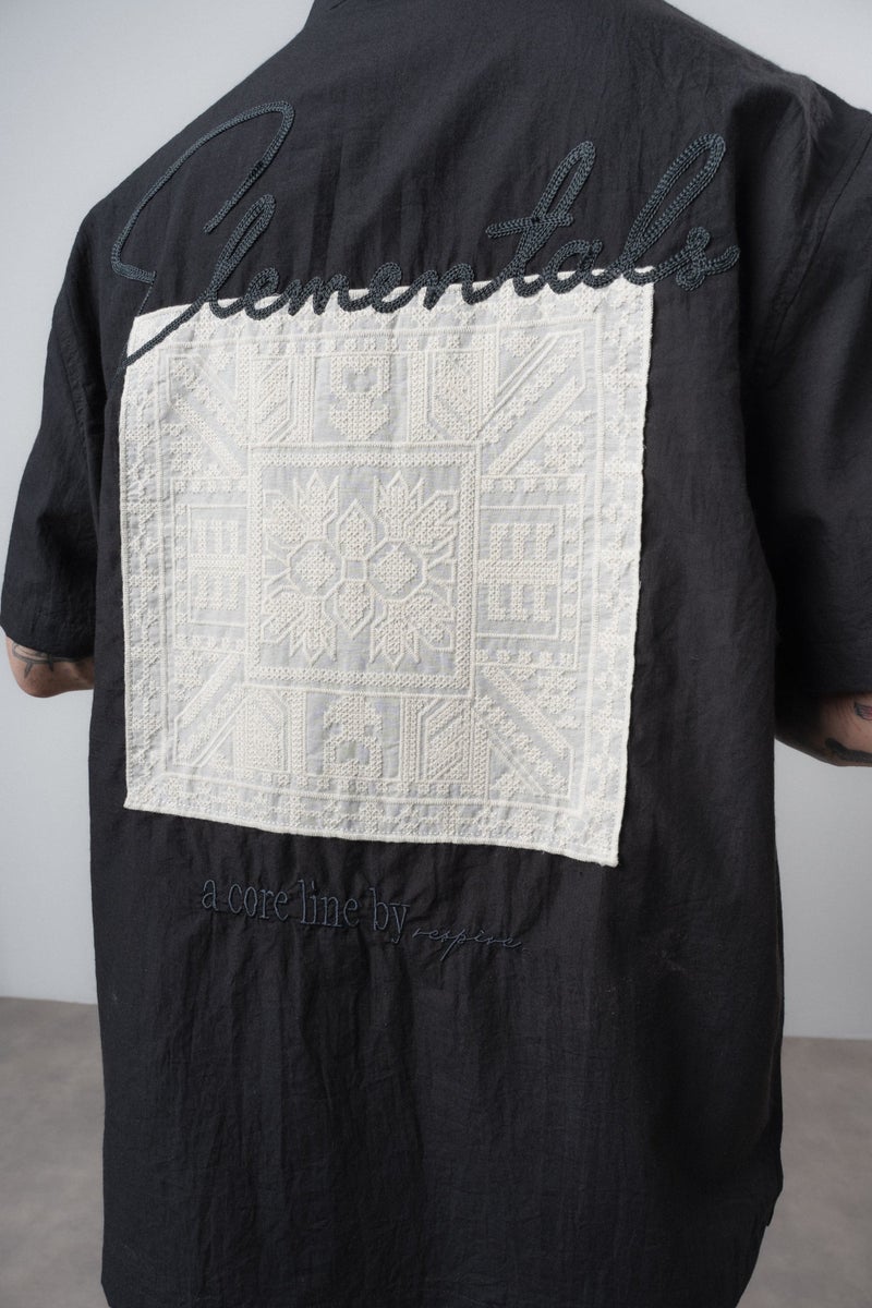 RESPIRE Men's Elementals Embroidered Oversize Shirt Black - Image 5