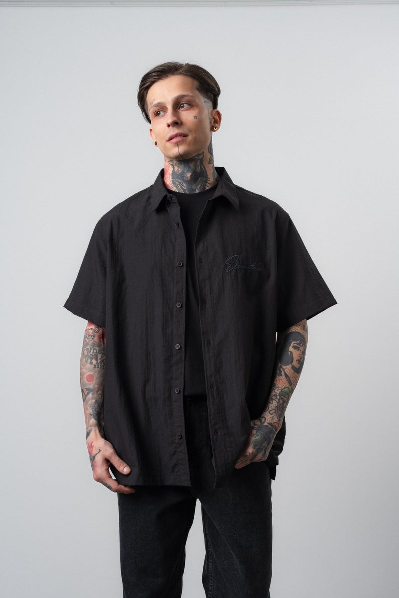 RESPIRE Men's Elementals Embroidered Oversize Shirt Black - Image 3