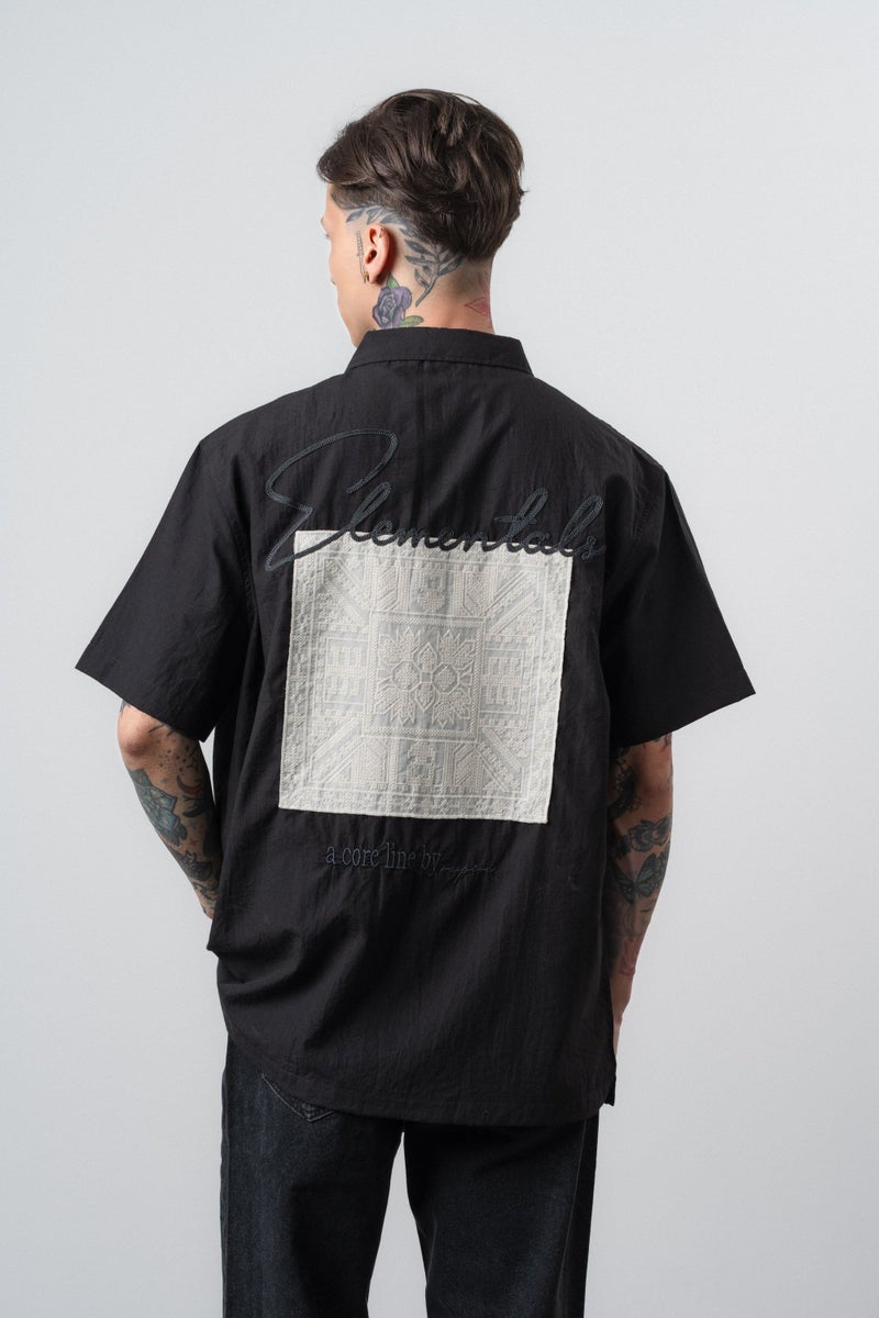 RESPIRE Men's Elementals Embroidered Oversize Shirt Black - Image 1