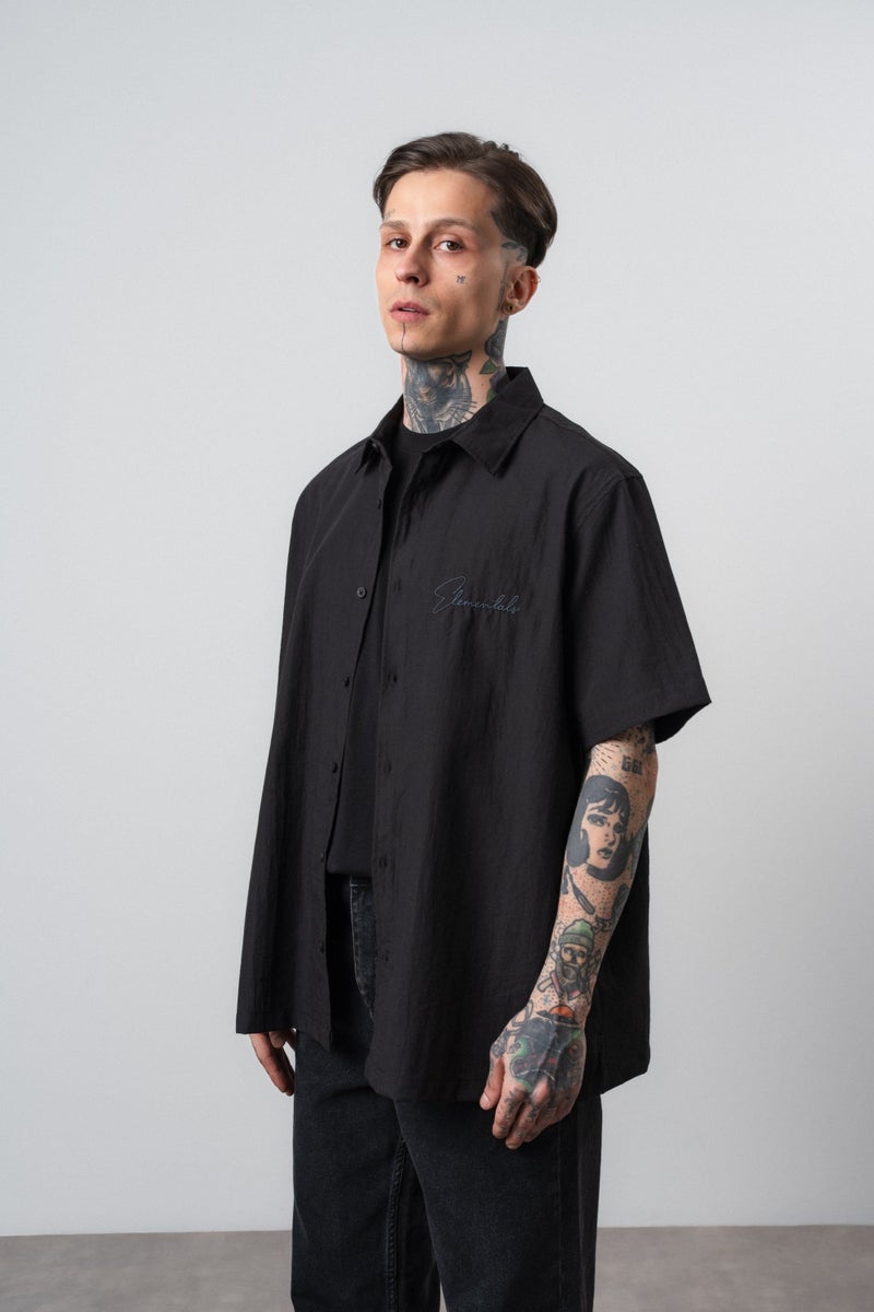 RESPIRE Men's Elementals Embroidered Oversize Shirt Black - Image 4