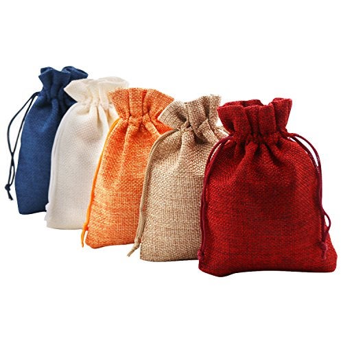 SumDirect Small Burlap Gift Bags 20 Pcs Mixed Color Jewelry Pouches with Drawstring Reusable Linen Gift Bags for Wedding Party Valentine Christmas 37x55 inch - Image 1
