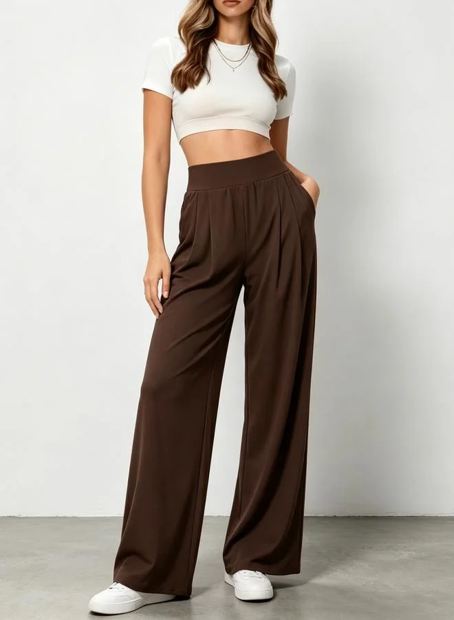 تيك تو أكتيف Coffee Brown High Rise Wide Leg Pants