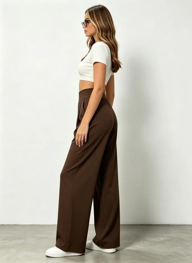 تيك تو أكتيف Coffee Brown High Rise Wide Leg Pants