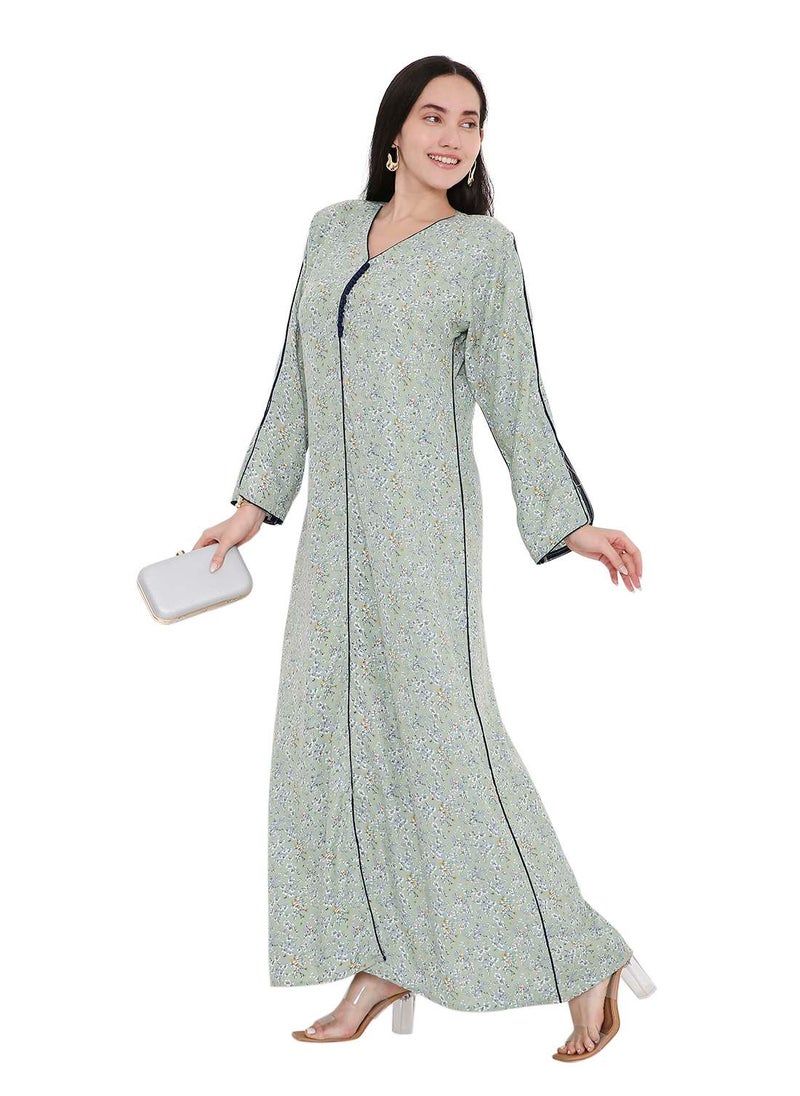 HANA & SARA LONG VISCOSE UNIQUE PRINTED CASUAL STYLED ARABIC FARASHA KAFTAN JALABIYA DRESS  - Image 1