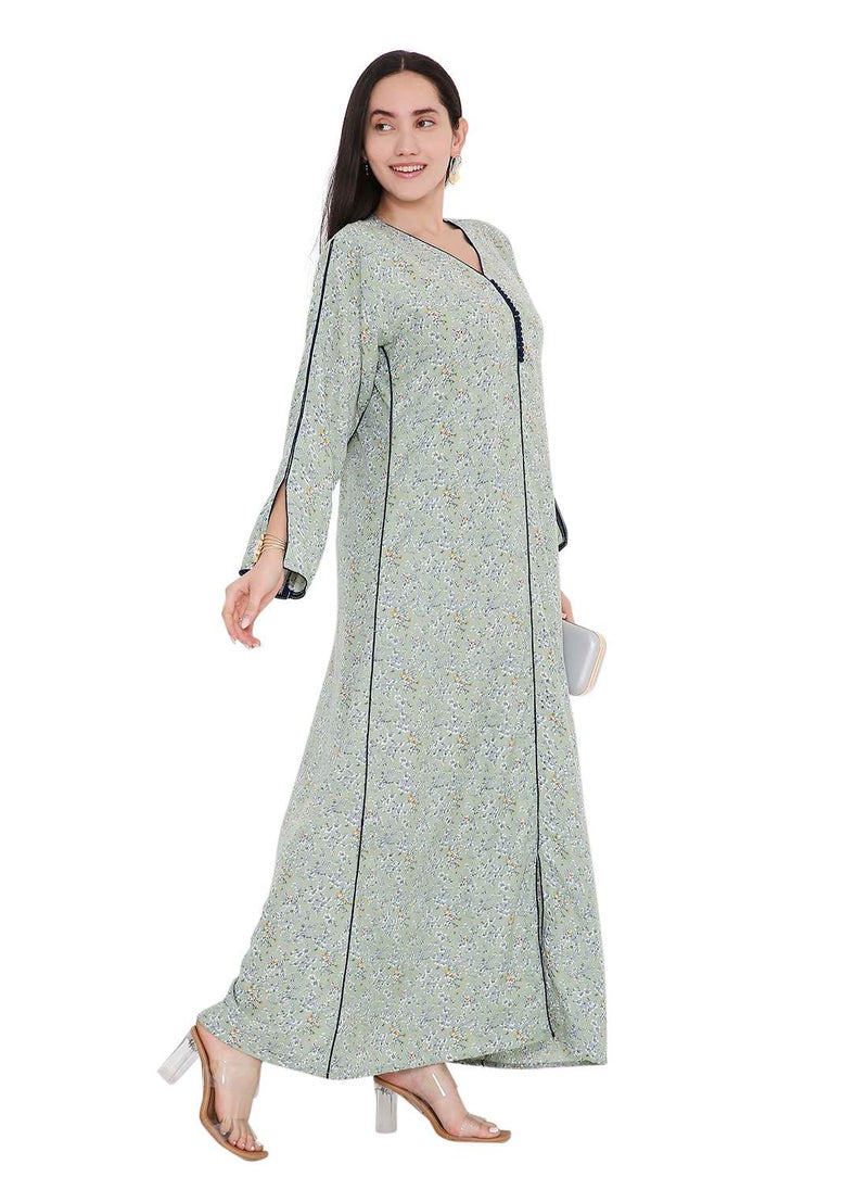 HANA & SARA LONG VISCOSE UNIQUE PRINTED CASUAL STYLED ARABIC FARASHA KAFTAN JALABIYA DRESS  - Image 4
