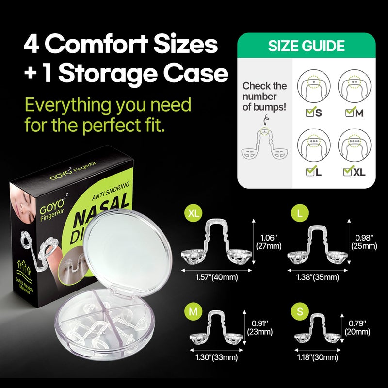GOYO FingerAir Nasal Dilator for Snoring and Breathing, Anti Snoring Devices, Snore Stopper Silicone Anti Snore, Reusable, Comfortable (4pcs Multi-Size Pack: S, M, L, XL) - Image 5
