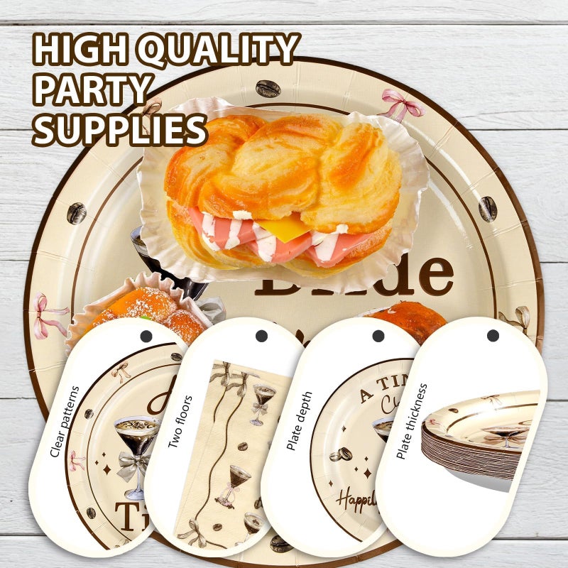 Grencian 96Pcs Tiny Bit Bridal Shower Party Decorations A Bride In A Tiny Bit Paper Plates and Napkins Espresso Martini Bachelorette Tableware Set for Bridal Shower Bride To Be Party Wedding Supplies Serves 24 - Image 5