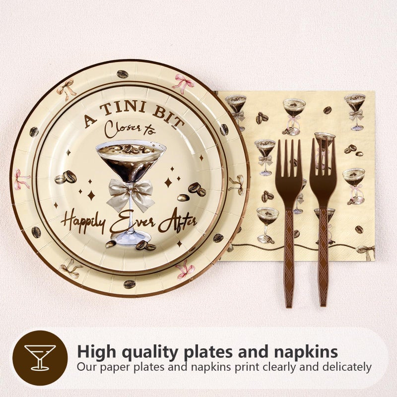 Grencian 96Pcs Tiny Bit Bridal Shower Party Decorations A Bride In A Tiny Bit Paper Plates and Napkins Espresso Martini Bachelorette Tableware Set for Bridal Shower Bride To Be Party Wedding Supplies Serves 24 - Image 3