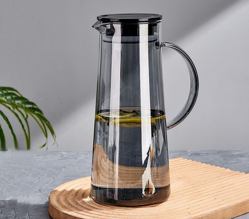 Mevanta Premium 1.8 Liter Black Glass Jug with Handle and Stainless Steel Lid, Use Water, Juice,Milk,Cocktail and Beverage Carafe Pitcher for Home, Kitchen, Fridge & Dining Table (BX-01) - Image 1