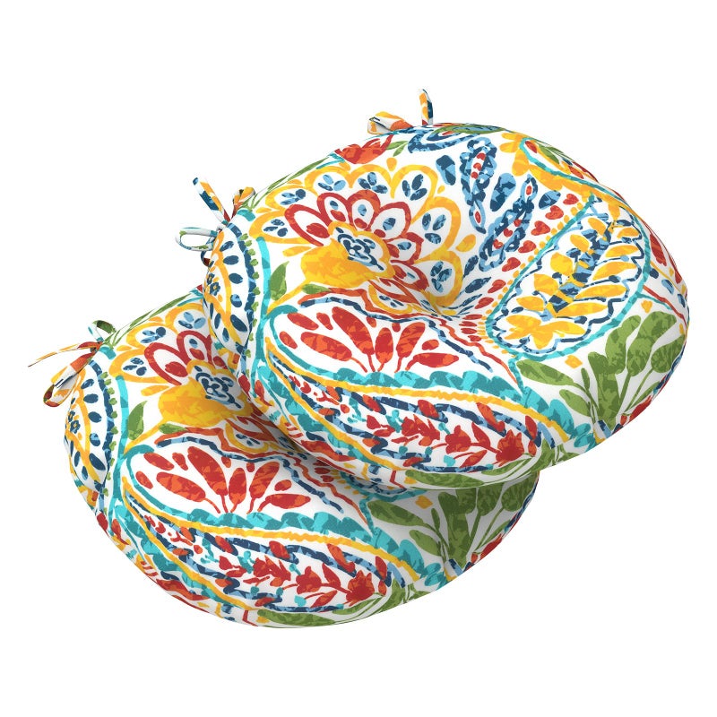 LVTXIII Outdoor All Weather Bistro Seat Cushions Comfortable Fluffy Tufted Patio Chair Cushions Round 15x15x4 Set of 2 for Home Garden Furniture Paisley Ummi Multi