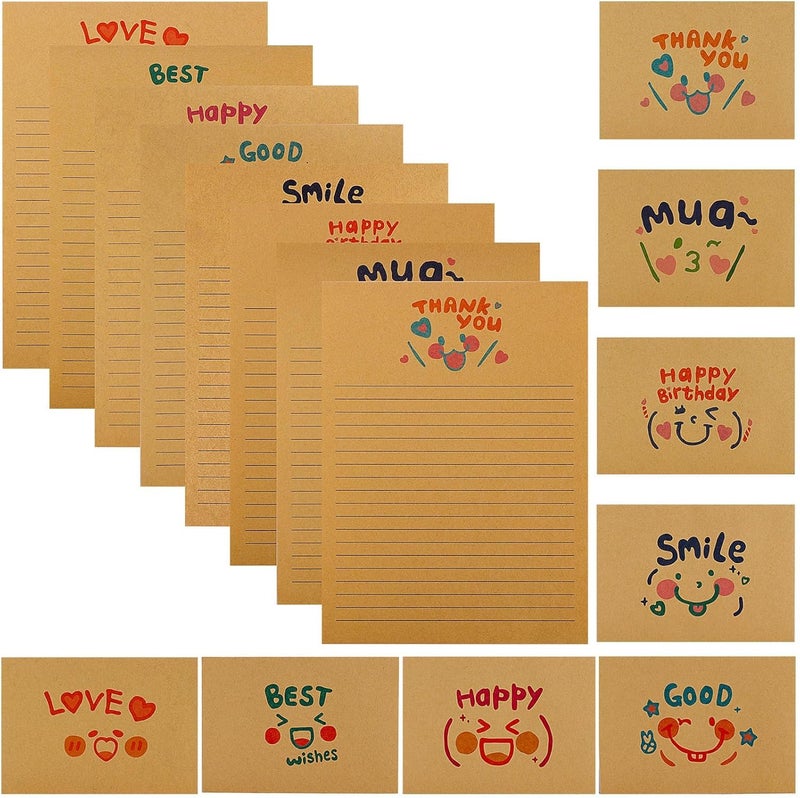 Luckam 48Pcs Writing Letters Kawaii Emoticons Stationery Paper and Envelopes Set with 32Pcs Letter Paper 16Pcs Envelopes Vintage Stationery Paper Lined for Office School Supplies - Image 1