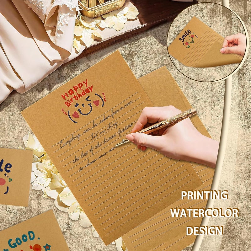 Luckam 48Pcs Writing Letters Kawaii Emoticons Stationery Paper and Envelopes Set with 32Pcs Letter Paper 16Pcs Envelopes Vintage Stationery Paper Lined for Office School Supplies - Image 4