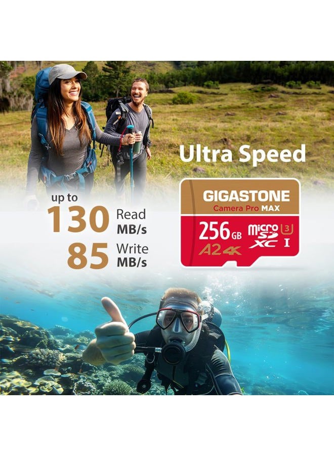 Gigastone [5-Yrs Free Data Recovery] GIGASTONE 256GB Micro SD Card with USB 3.2 Type C Card Reader, 4K Camera Pro MAX, A2 V30 MicroSDXC Memory Card for Gopro, 4K UHD Video, Up to 130/85 MB/s with Adapter - Image 3