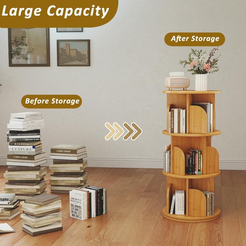 JANTENS Round Rotating Bookshelf,360° Spinning Bookcase Organizer,3 Shelves Corner Standing Display Rack for Home Office, Tall Narrow Bookcase for Small Spaces, Bedroom, Kids Room (Beige, 96 * 46 * 46cm) - Image 3