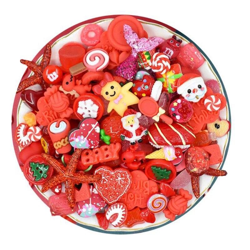 Halloluck 50 Pcs Slime Charms Easter DIY Craft Making Resin Jewery Making Kit Resin Flatback Slime Beads Making Supplies for DIY Scrapbooking Crafts Red